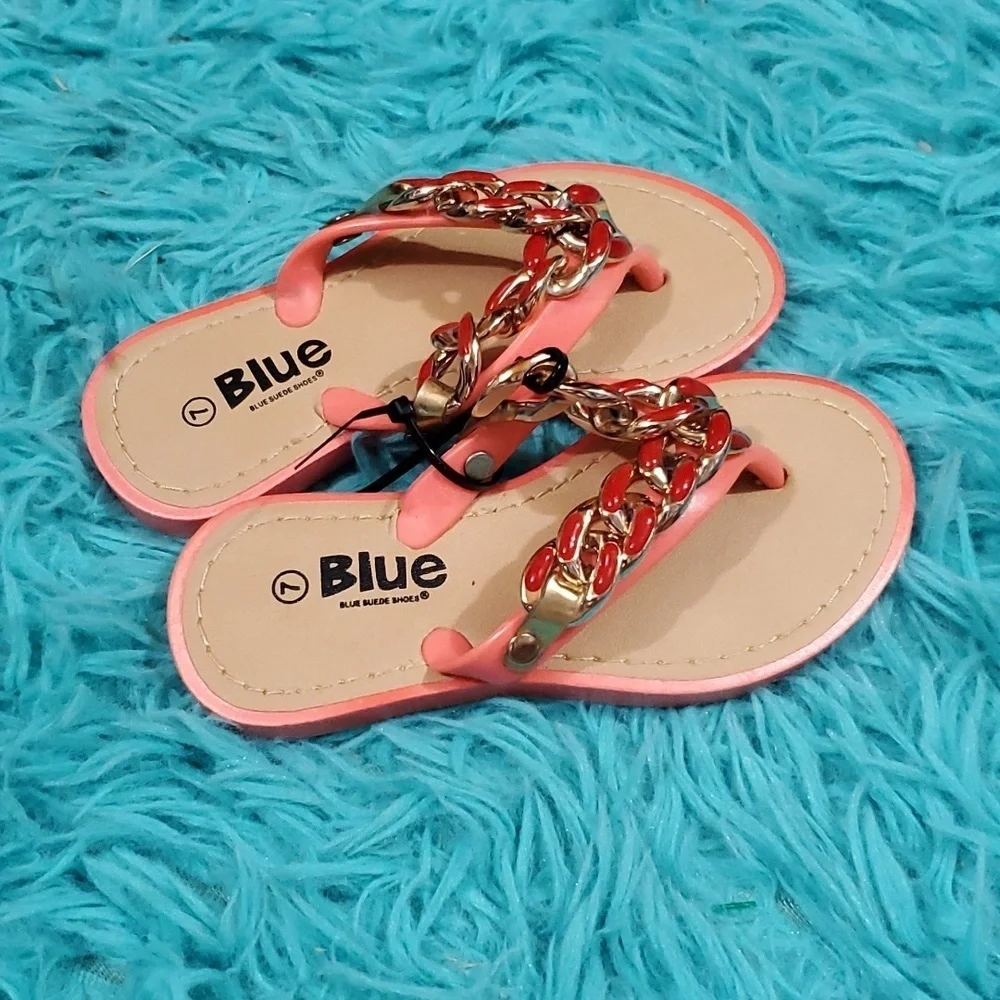 Blue Suede Shoes Orange and Red Sandals
